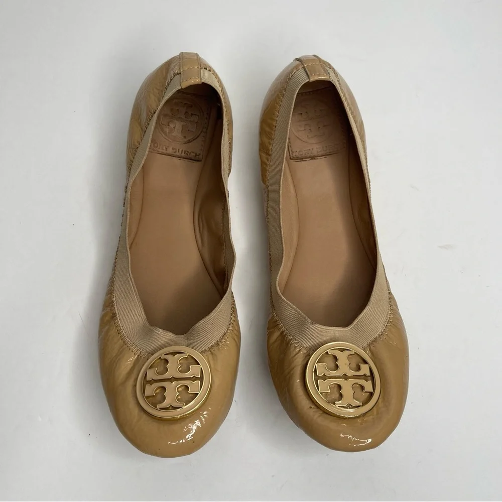 TORY BURCH Caroline Elastic Patent Leather Ballet Ballerina Flats Size 7